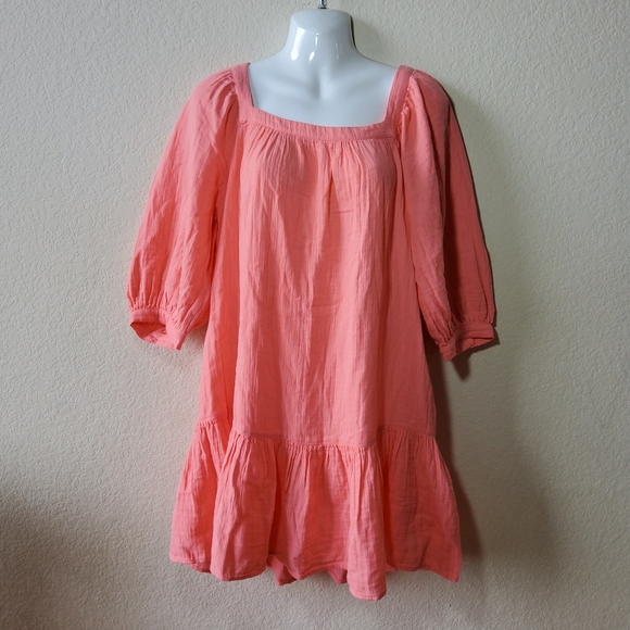 LOFT Square Neck Flounce Swing Dress Pink Size S - Picture 2 of 9